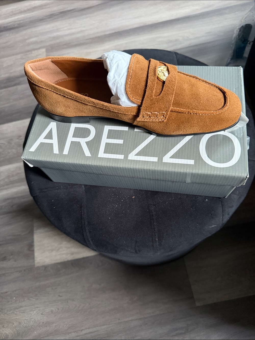 Arezzo Logan Loafer:Suede Penny Loafers in Tan